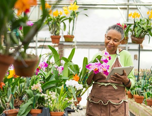 Florist working with her plants